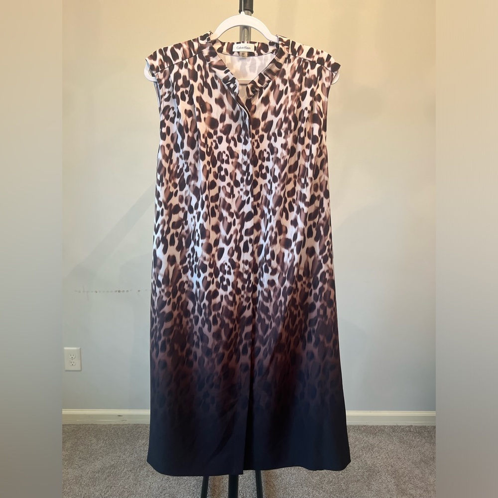 Calvin Klein Brown and Black Leopard Print Sleeveless Midi Dress